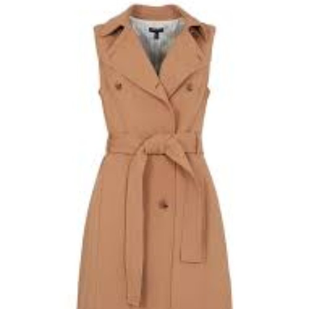 Karen Millen Lydia Tan Compact Stretch Sleeveless Coat in Camel US Size 12 NWT